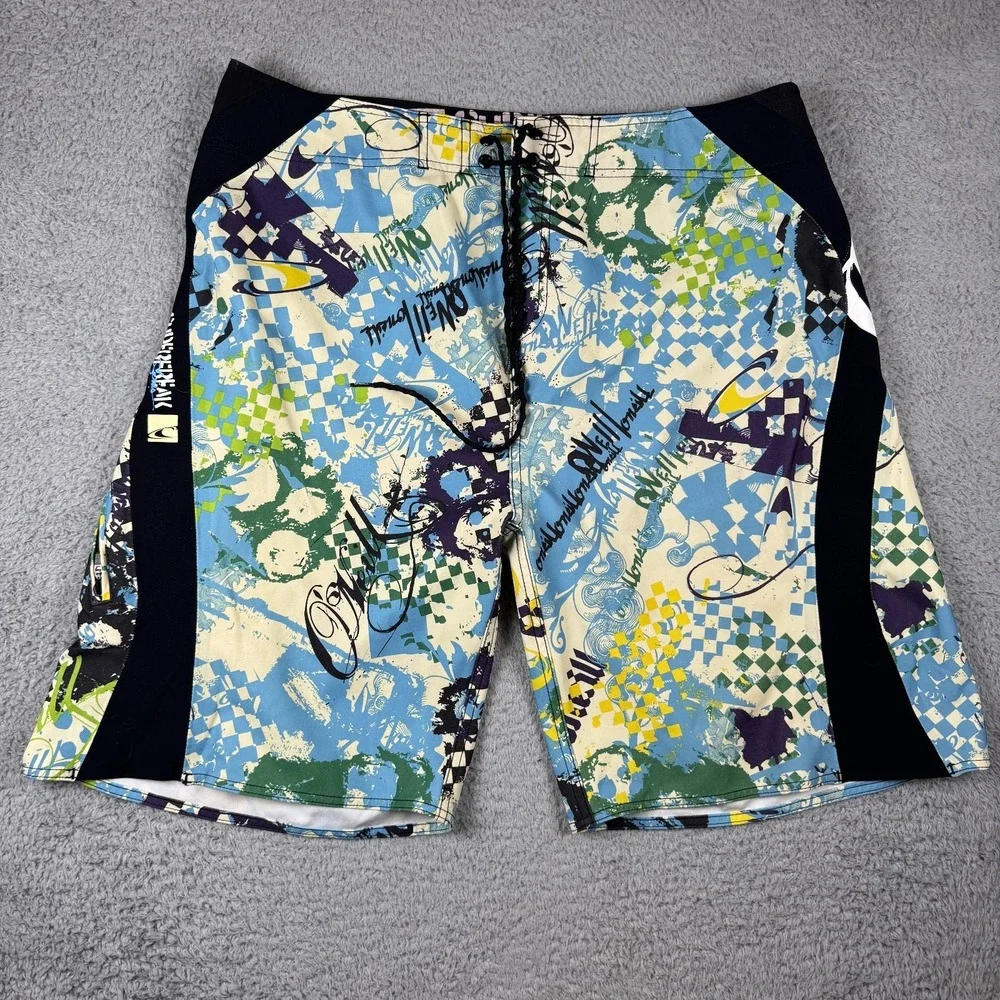 Y2K ONeill SuperFreak Mens 39 Board Shorts Swim Trunks Surf Skater Green Vintage